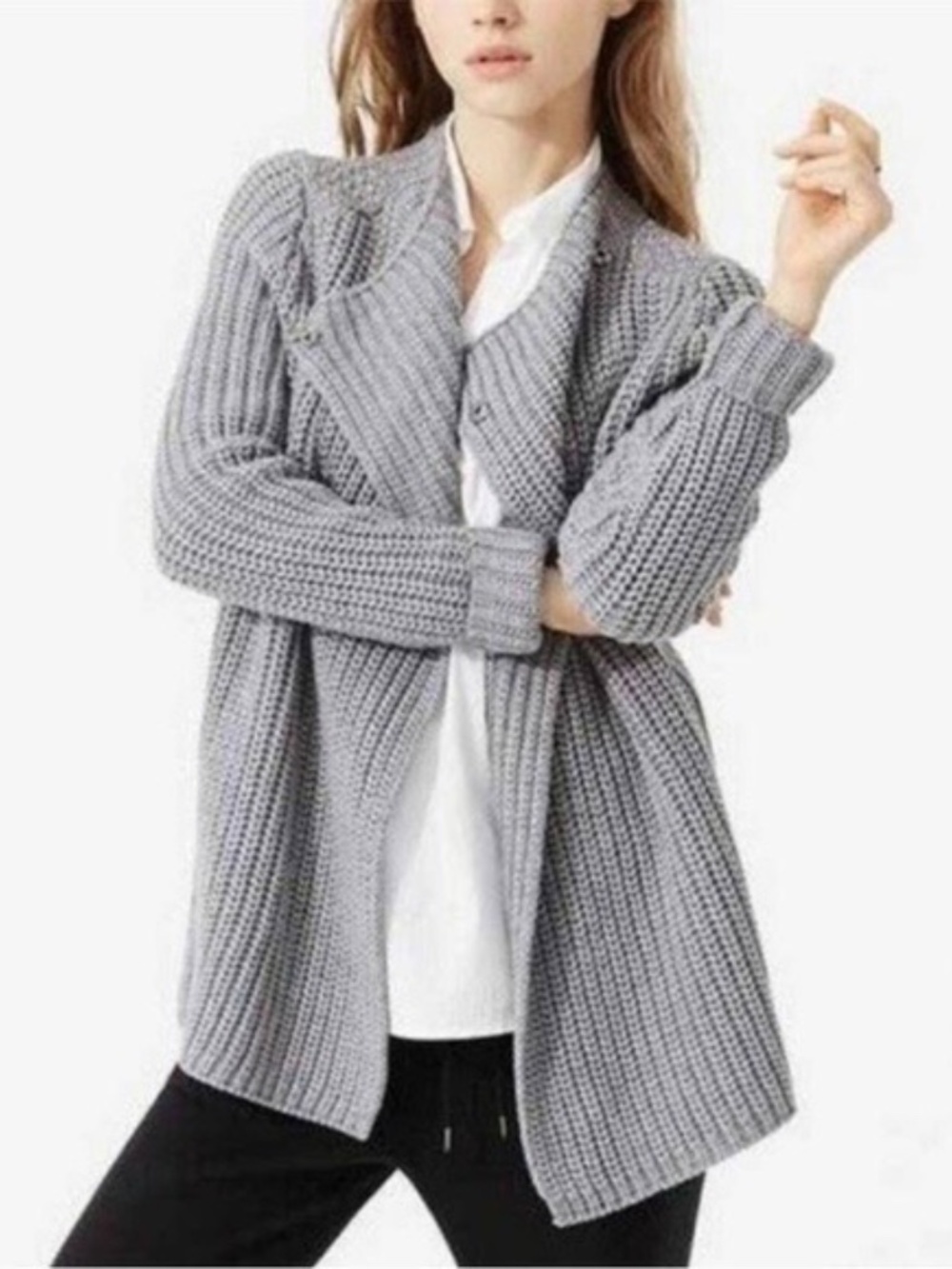 Lou & Grey Chunky Knit Gray Cardigan - Picture 1 of 6